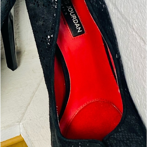 Charles Jourdan Black Leather Suede Open Toe Heels Size 8.5 - Picture 12 of 12